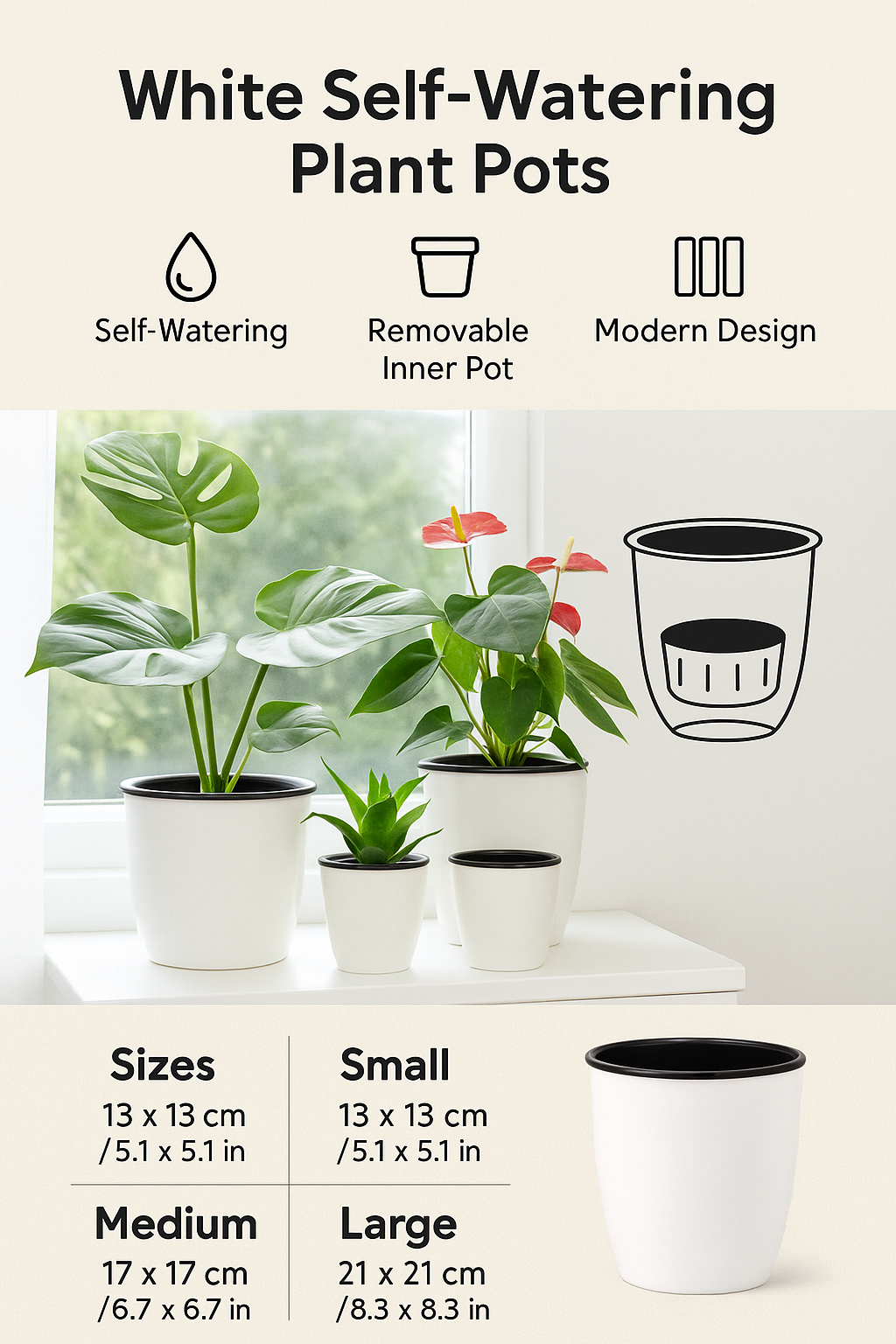 AquaHaus Mini™ Self-Watering Planter (White)