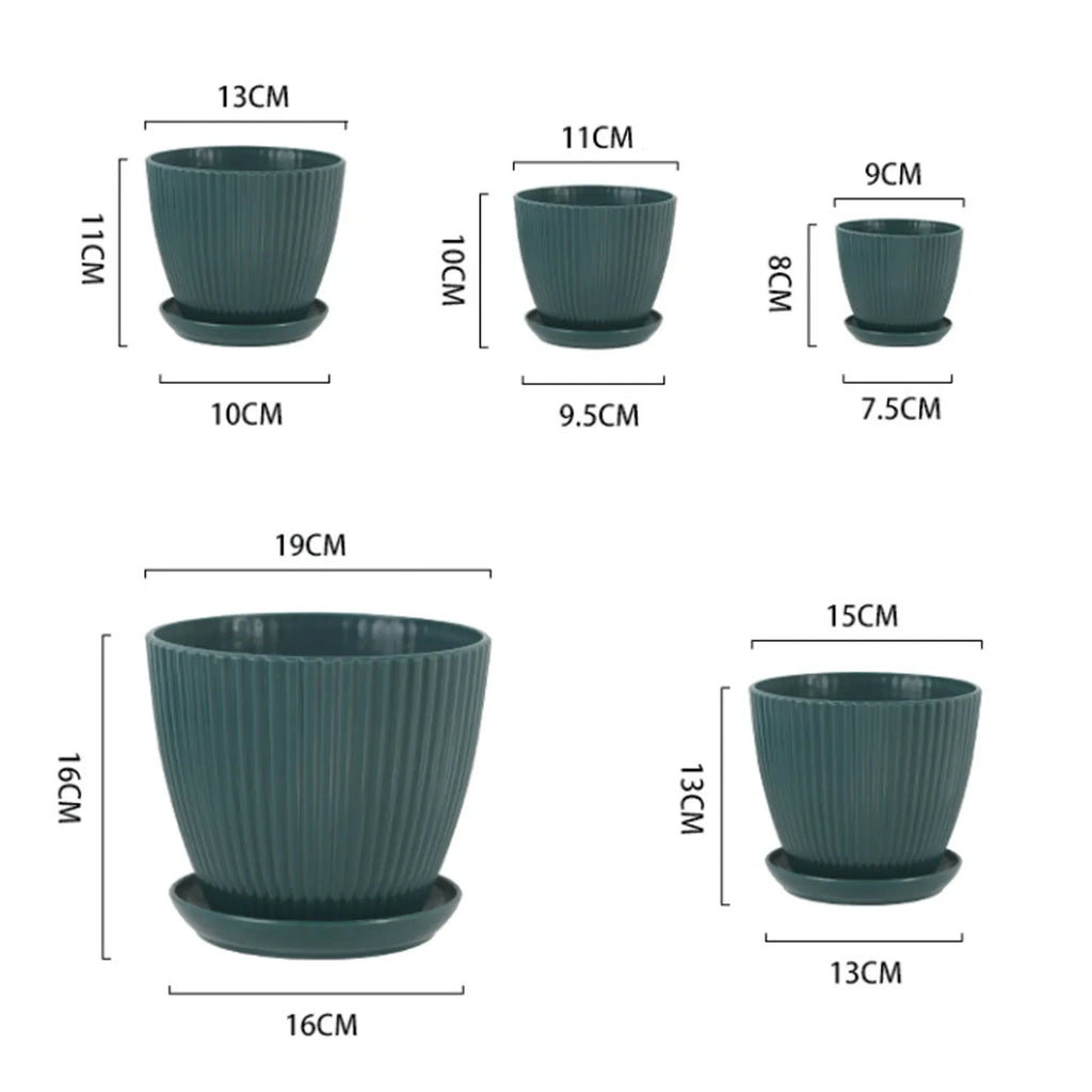 Round Plastic Flower Pots with Tray – 5 Sizes
